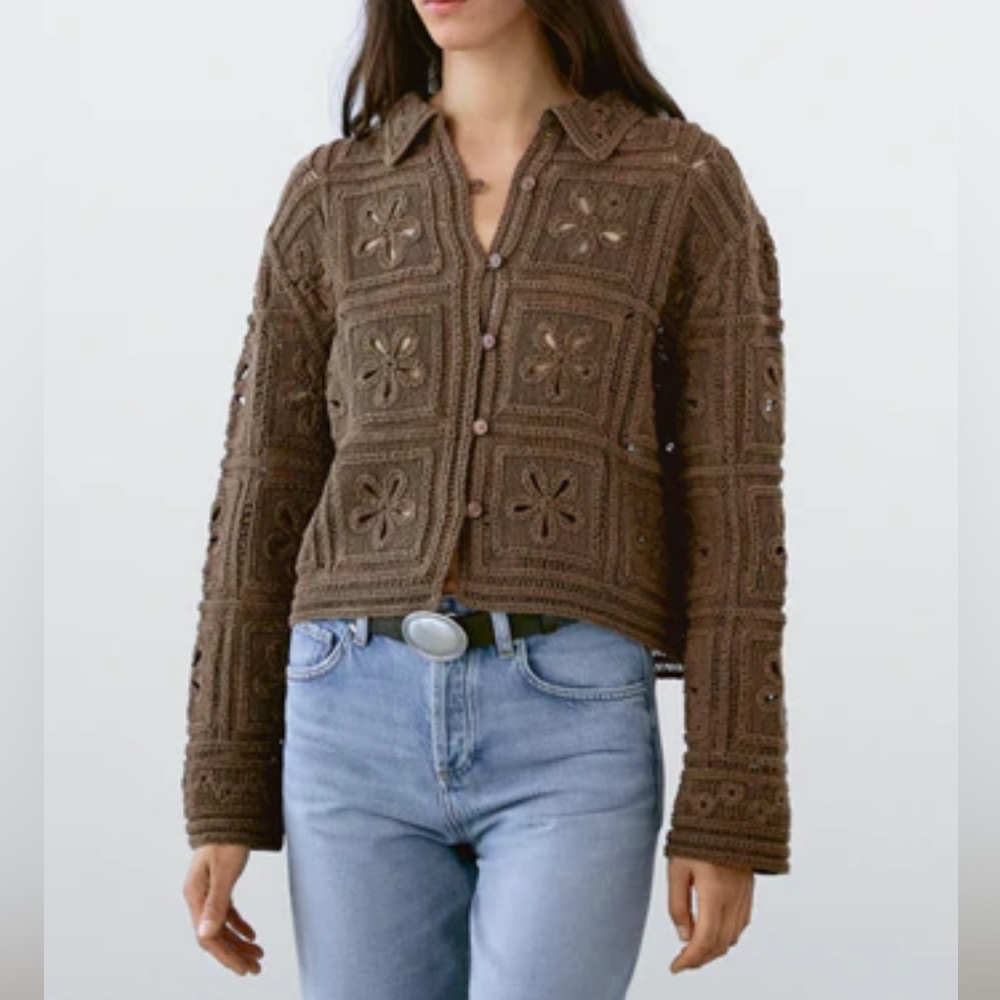 Massimo Dutti Dark Brown Knit Cardigan